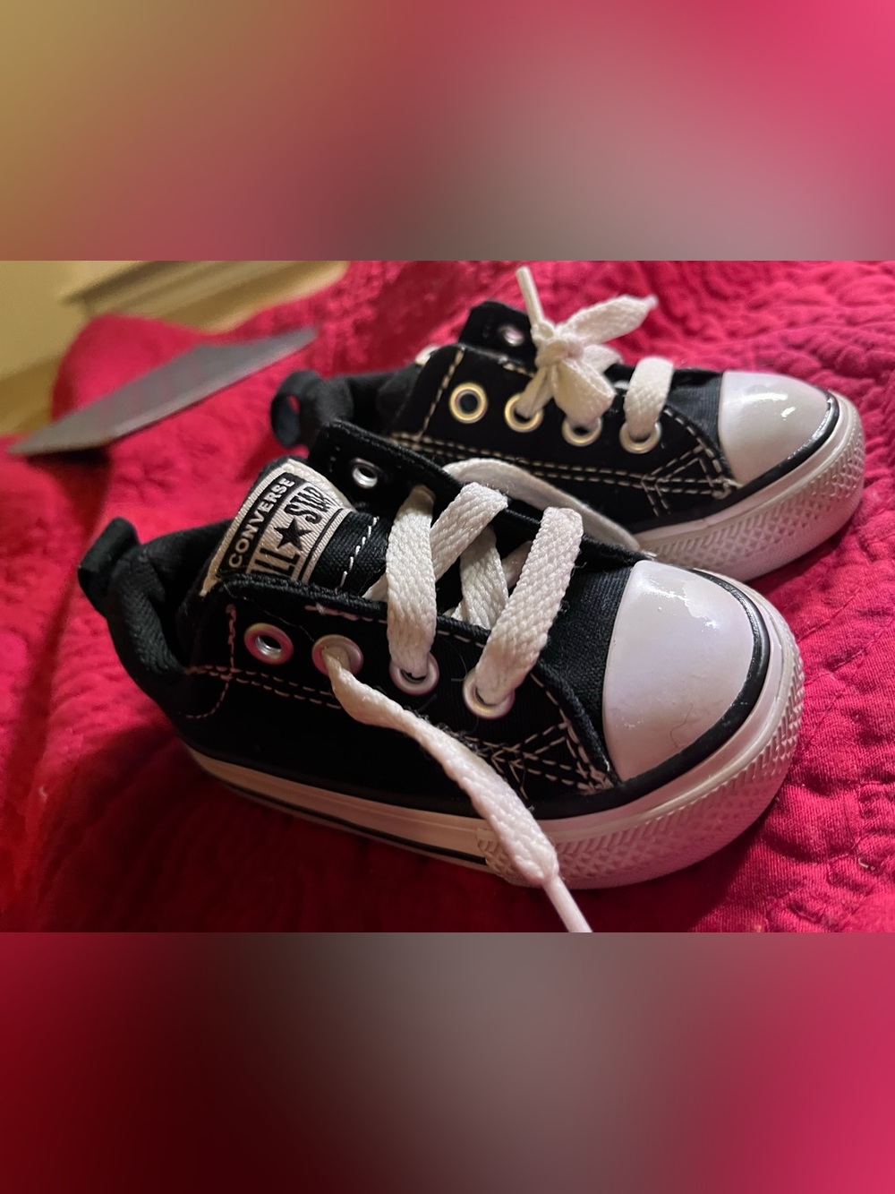 Converse Kids Black and White Low Top Canvas Sneakers - Picture 2 of 8